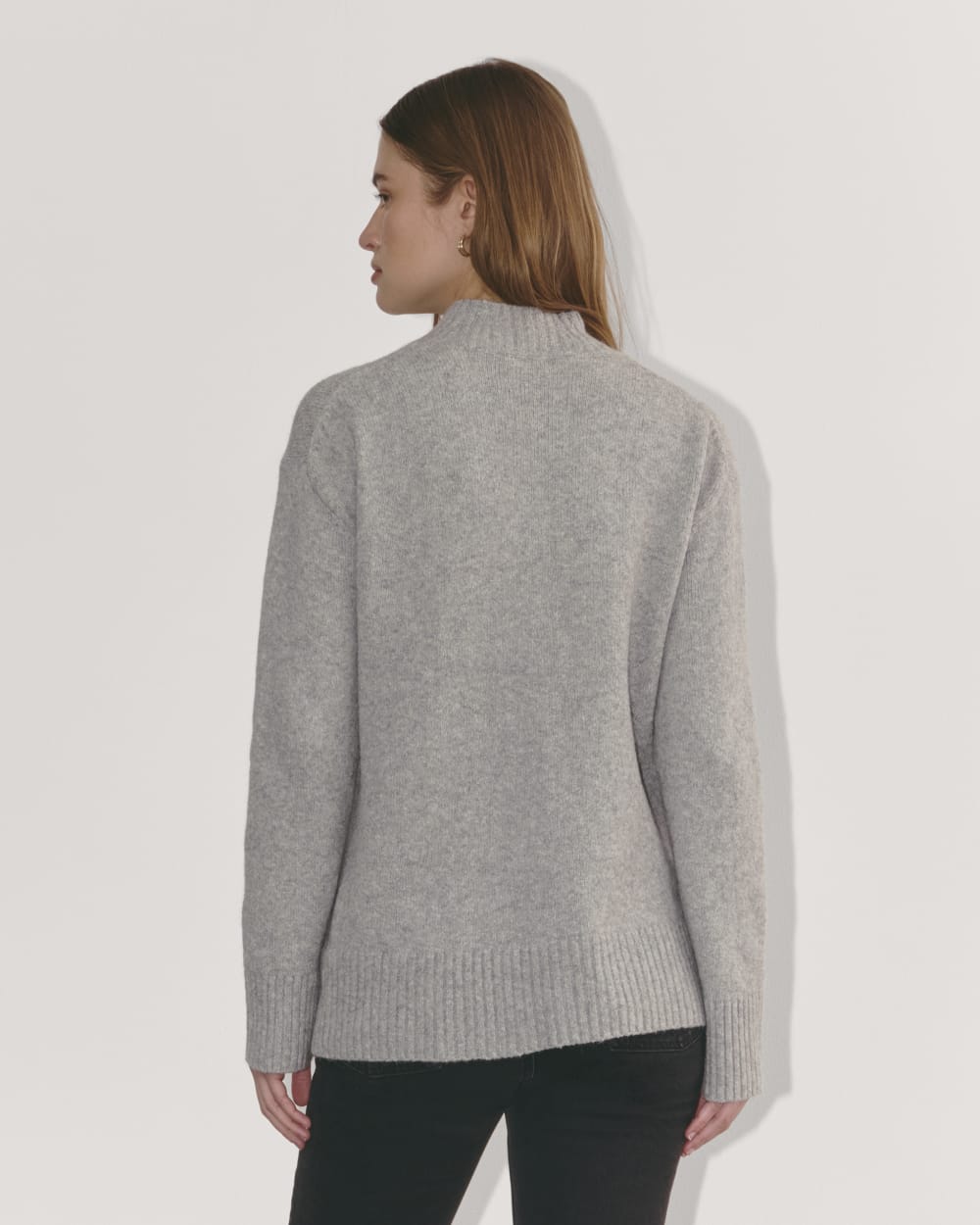 The Mockneck Sweater in Plush Cotton in Heathered Grey — detail view