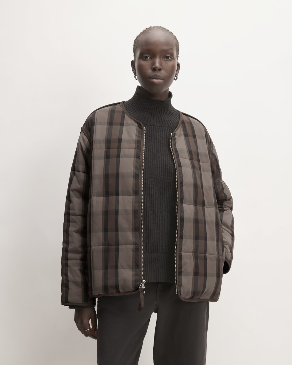 The Quilted Cotton Liner in Abalone / Black / Earth Brown — front view