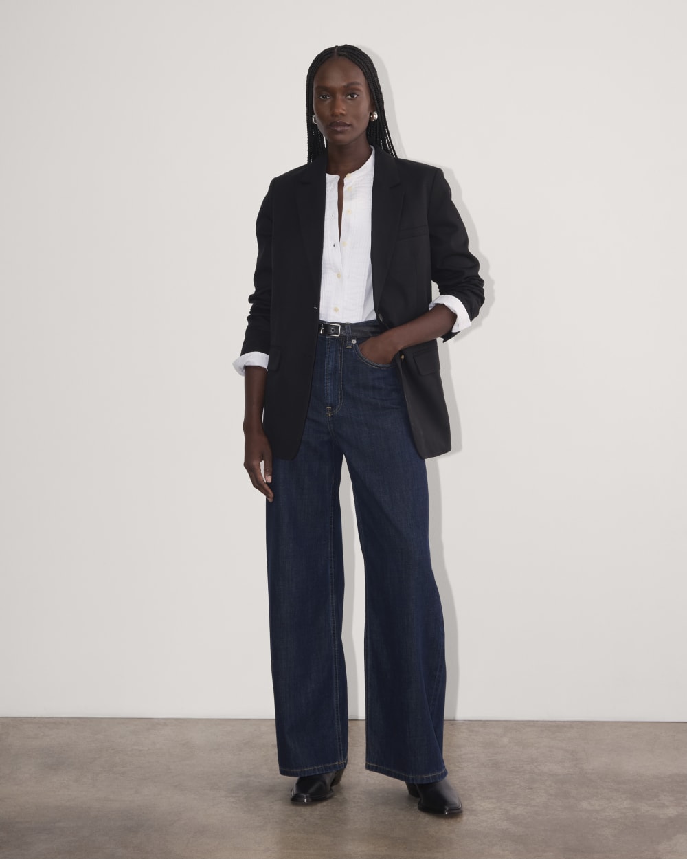 The Tuxedo Shirt in Silky Cotton in White — detail view