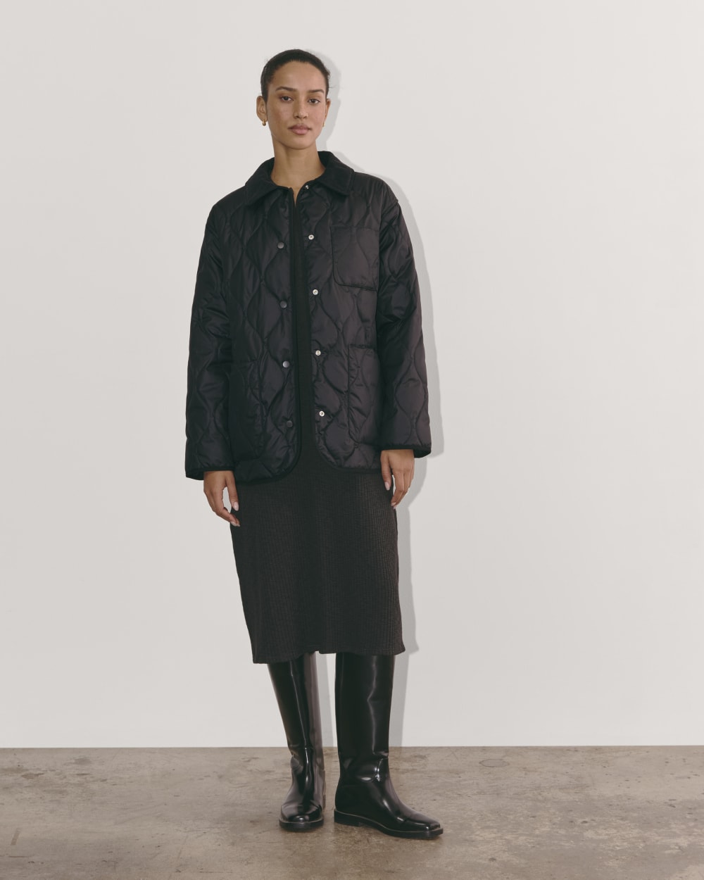 The Quilted Ranch Jacket in Black — detail view
