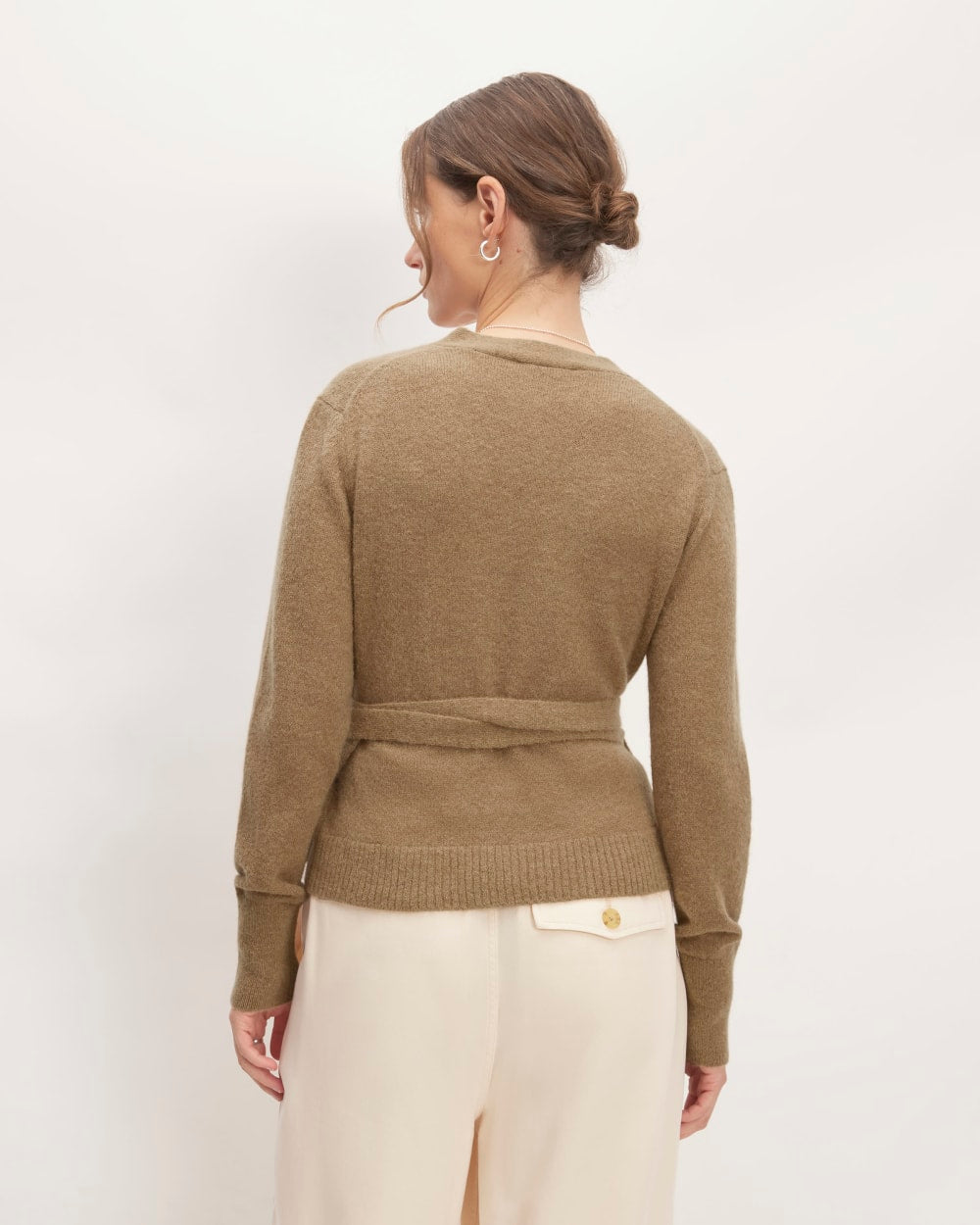 The Alpaca Wrap Sweater in Tiger's Eye — detail view