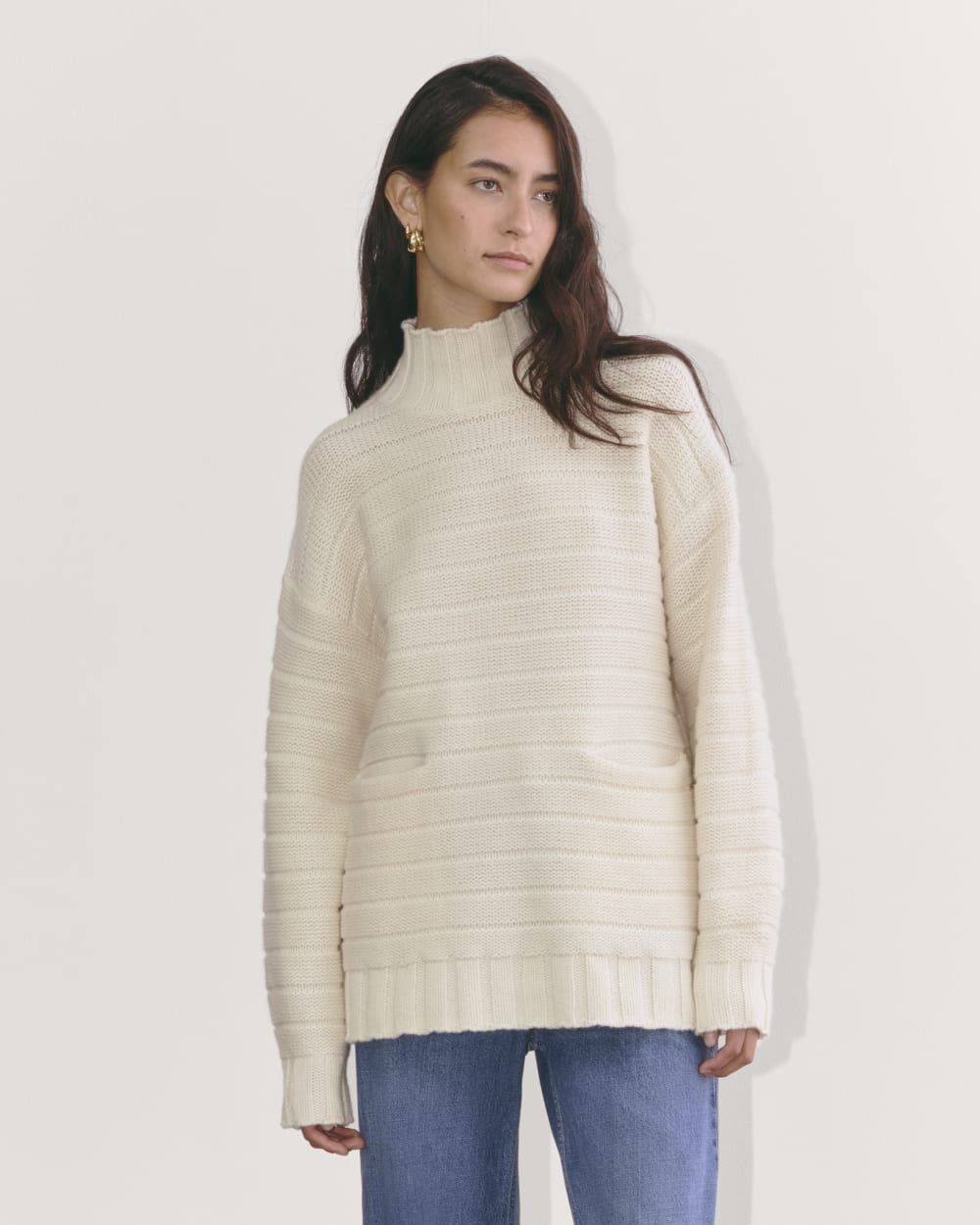 The Oversized Turtleneck in Luxe Merino in Bone — front view