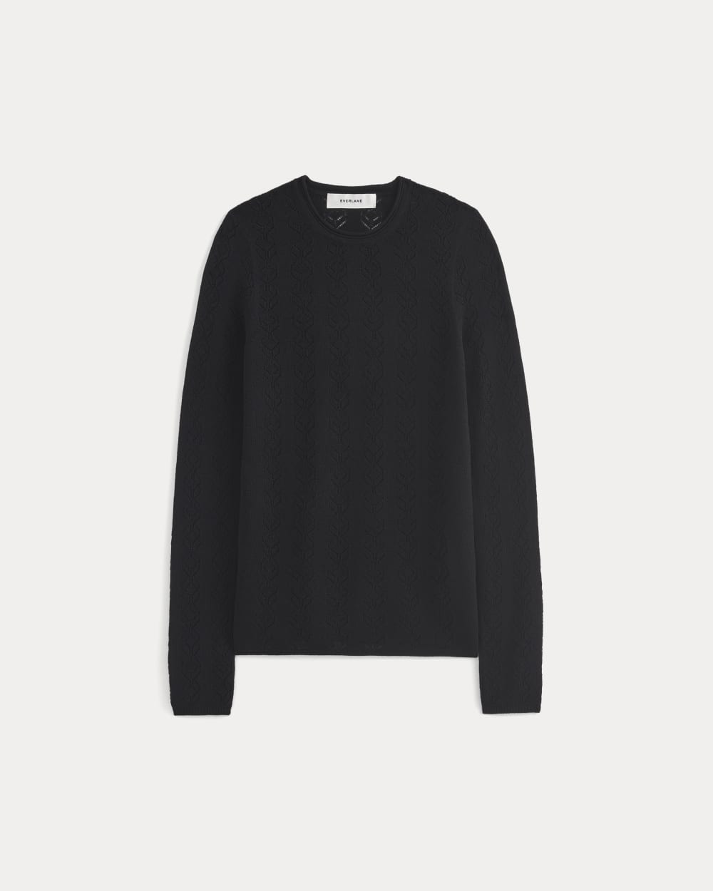 The Pointelle Crew in Ultrasoft Merino in Black — alternate view
