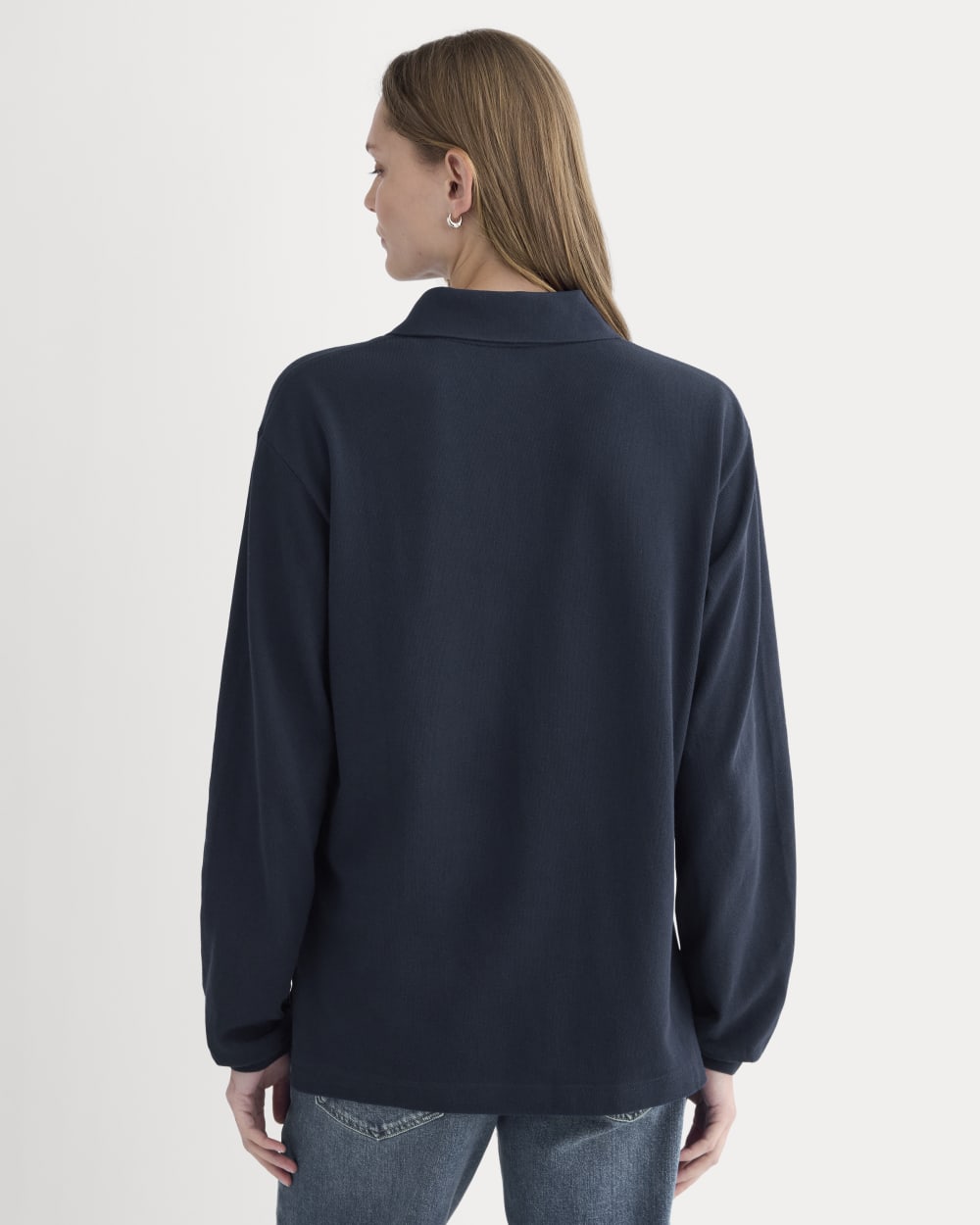 Oversized Pique Polo in Deep Navy — detail view