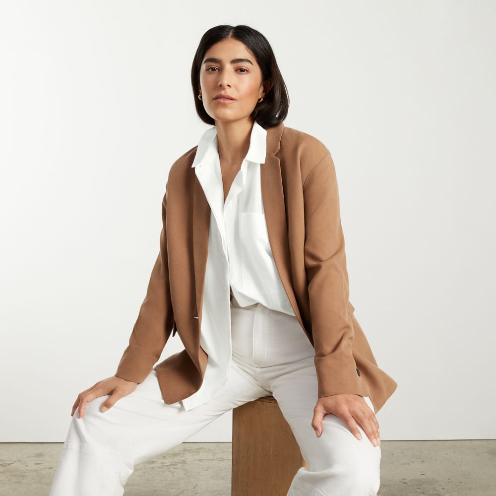 The Oversized Silky Cotton Shirt in White — detail view