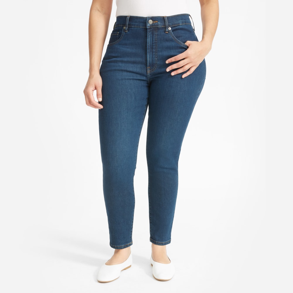 The Authentic Stretch High-Rise Skinny in Dark Blue Wash — detail view