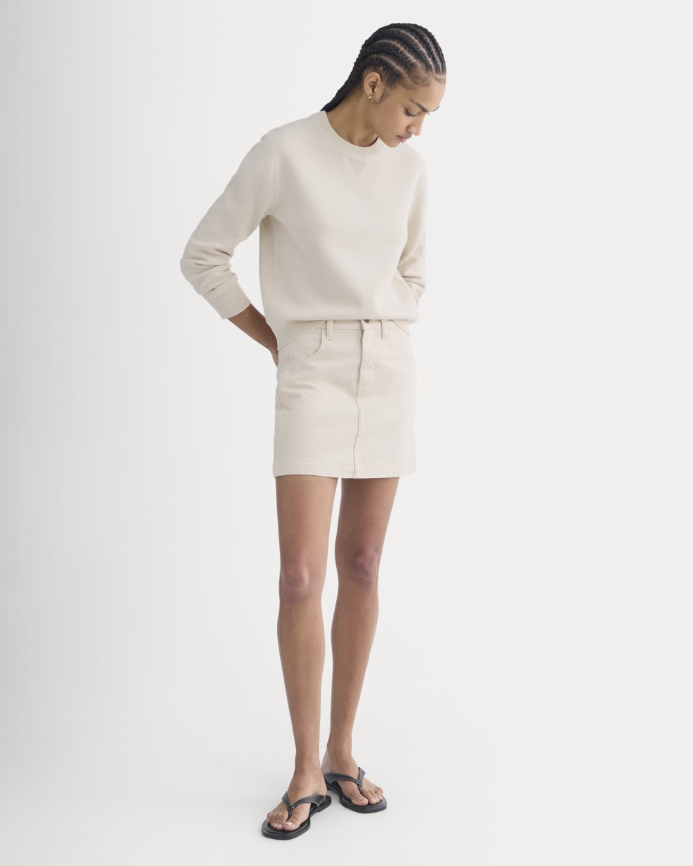 Denim Utility Mini Skirt in Calico Ecru — detail view