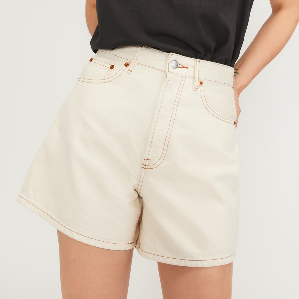 The A-Line Denim Short in Ecru — detail view