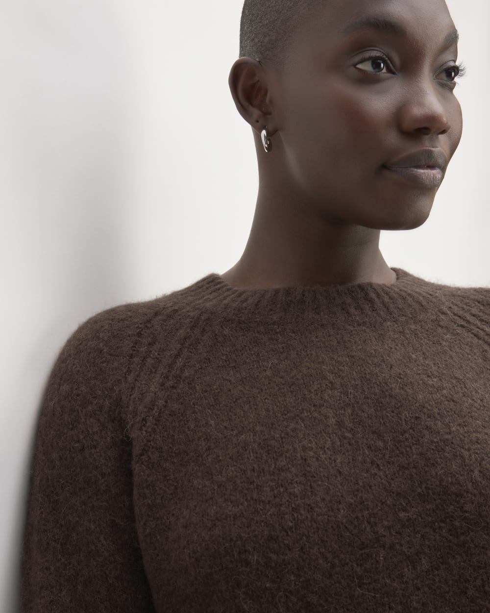 The SuperFuzz Alpaca Crew in Earth Brown — detail view