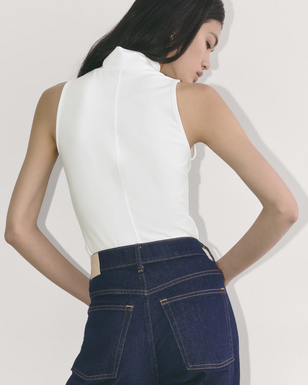 The Form Mock-Neck Tank in White — detail view