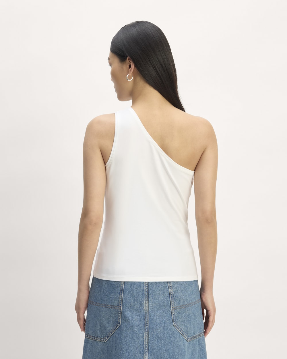 The Form One-Shoulder Tank in White — detail view