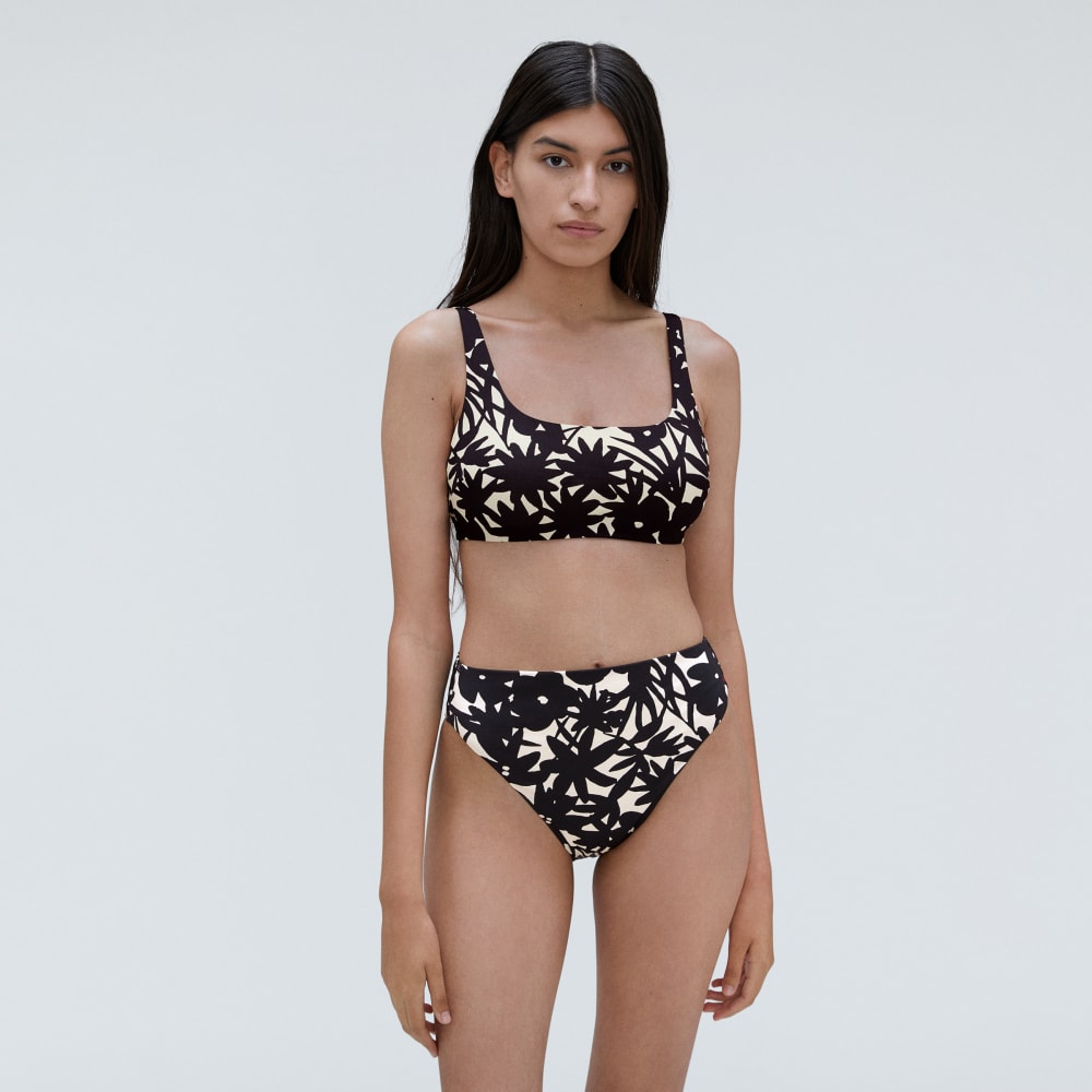 The Square-Neck Bikini Top in Black / Canvas Floral — detail view