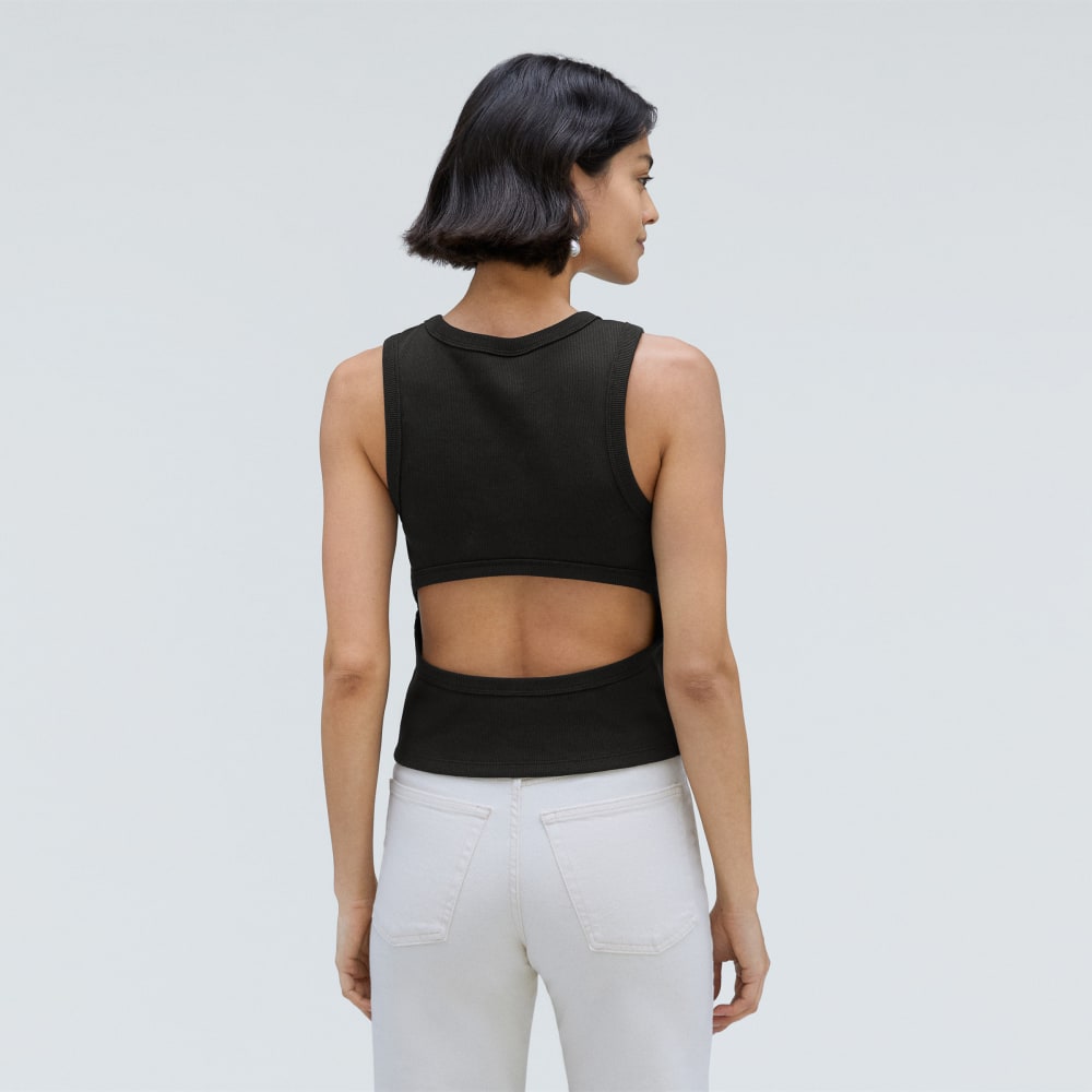 The Ribbed Cutout Tank in Black — detail view