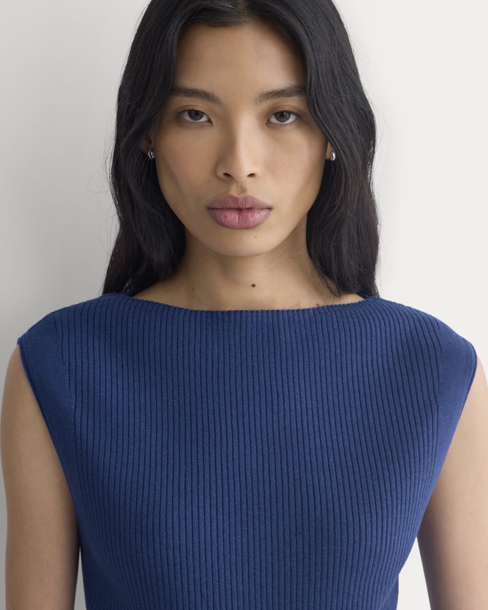 Boat-Neck Ribbed Knit in Estate Blue — detail view