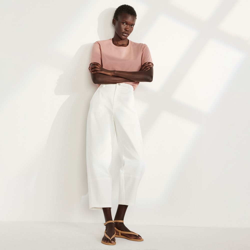 The Box-Cut Tee in Essential Cotton in Light Rose — detail view