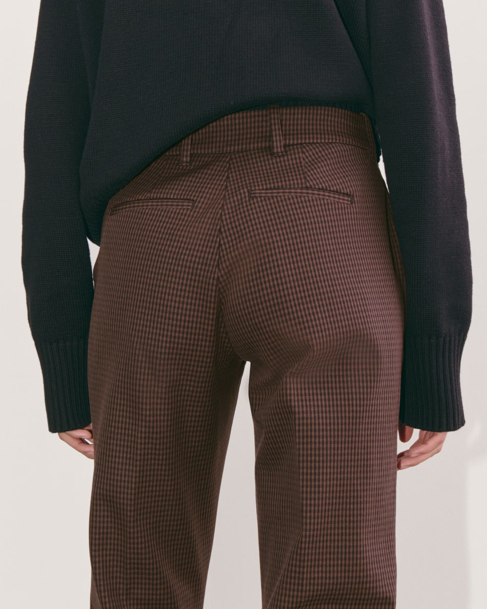 The Bi-Stretch Flare Pant in Brown Houndstooth — detail view