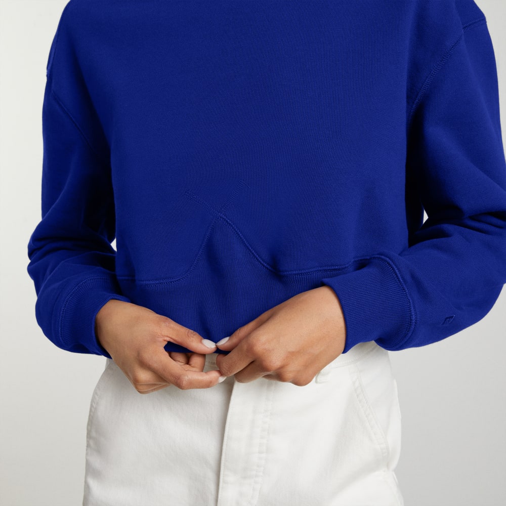 The Organic Cotton Cropped Crew in Cobalt — detail view