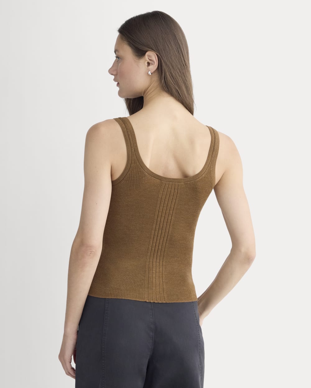 The Light Ribbed Cami in Ultrasoft Merino in Heathered Toffee — detail view