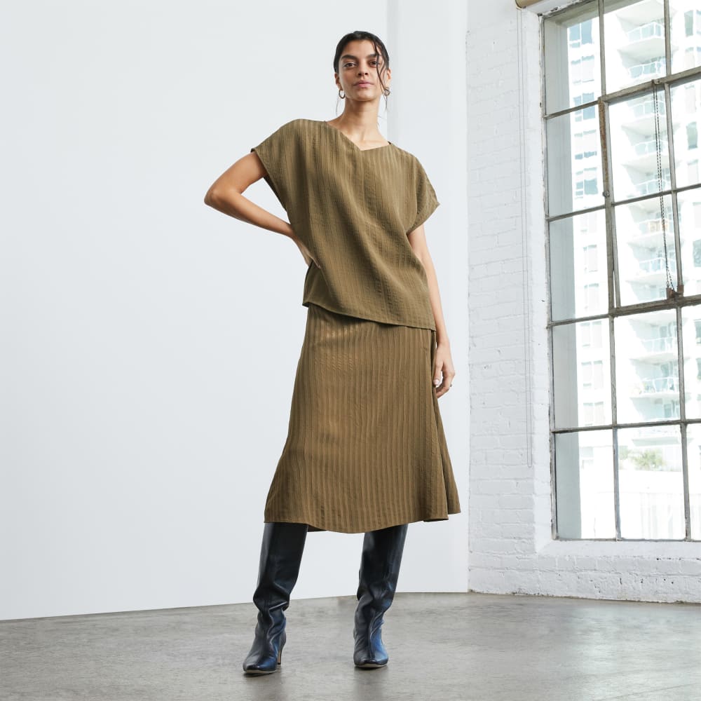 The City Stripe Midi Skirt in Beech — detail view