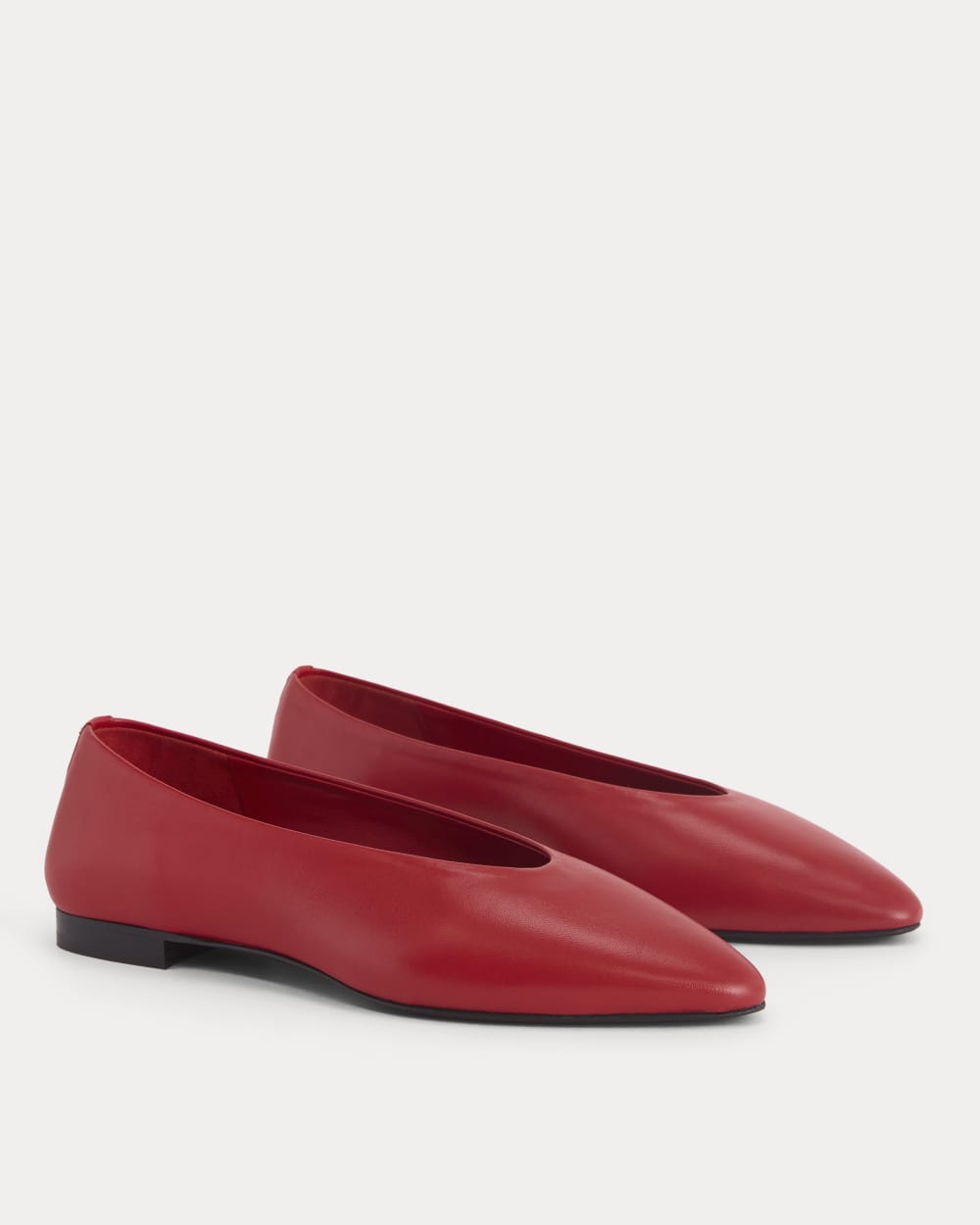 Made in Italy Almond-Toe Flat in Rosa Red — detail view