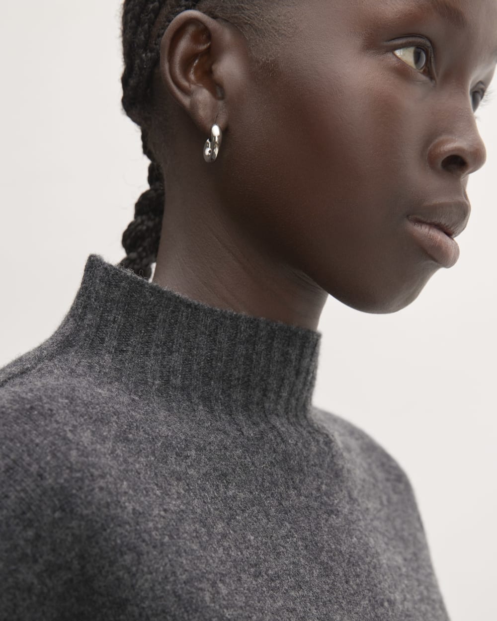 The Good Merino Wool Mockneck Sweater in Graphite — detail view