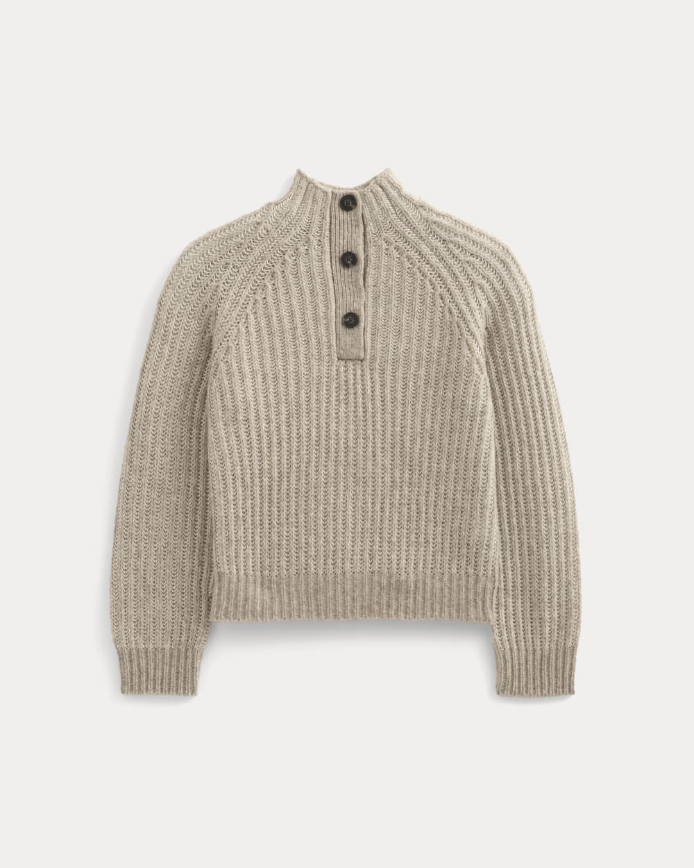 Funnel-Neck Ribbed Henley Sweater in Heathered Almond / Bone Vertical Stripe — alternate view