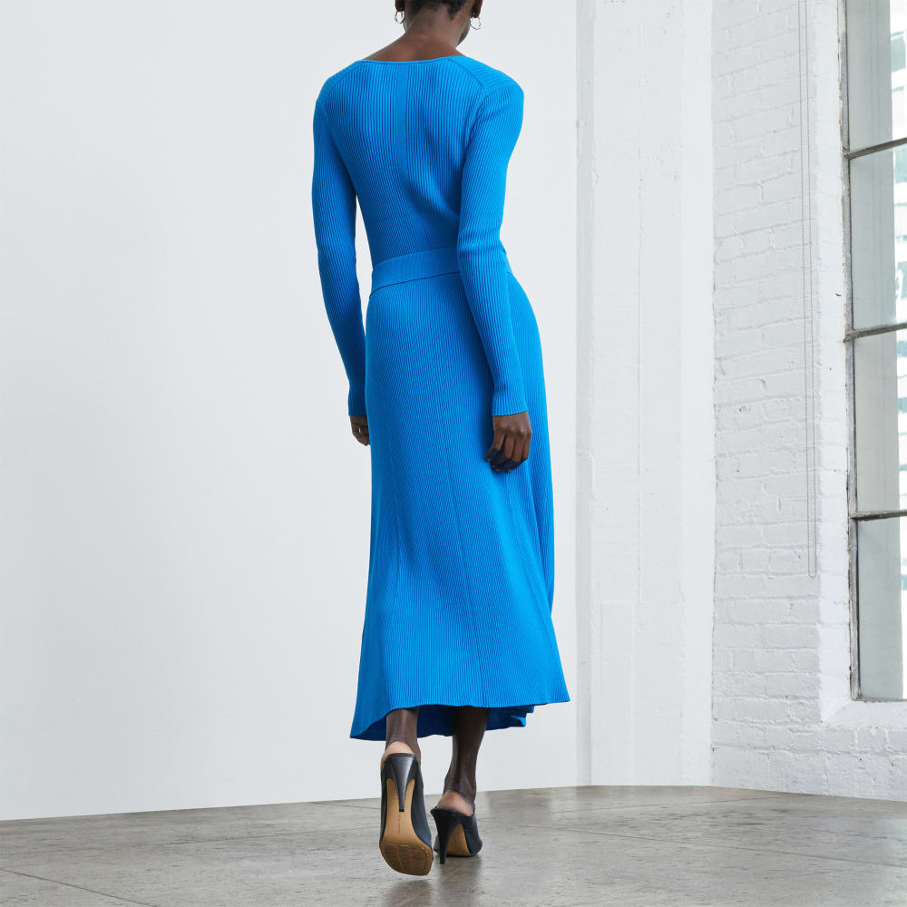 The Ribbed Knit Skirt in Brilliant Blue — detail view