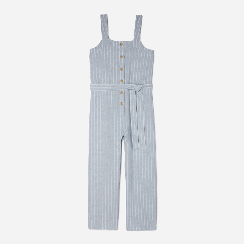The Linen Jumpsuit in Light Blue / White — front view