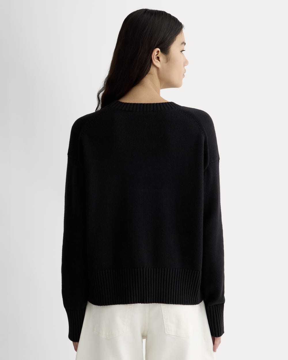 The Boxy Sweater in Everyday Cotton in Black — detail view