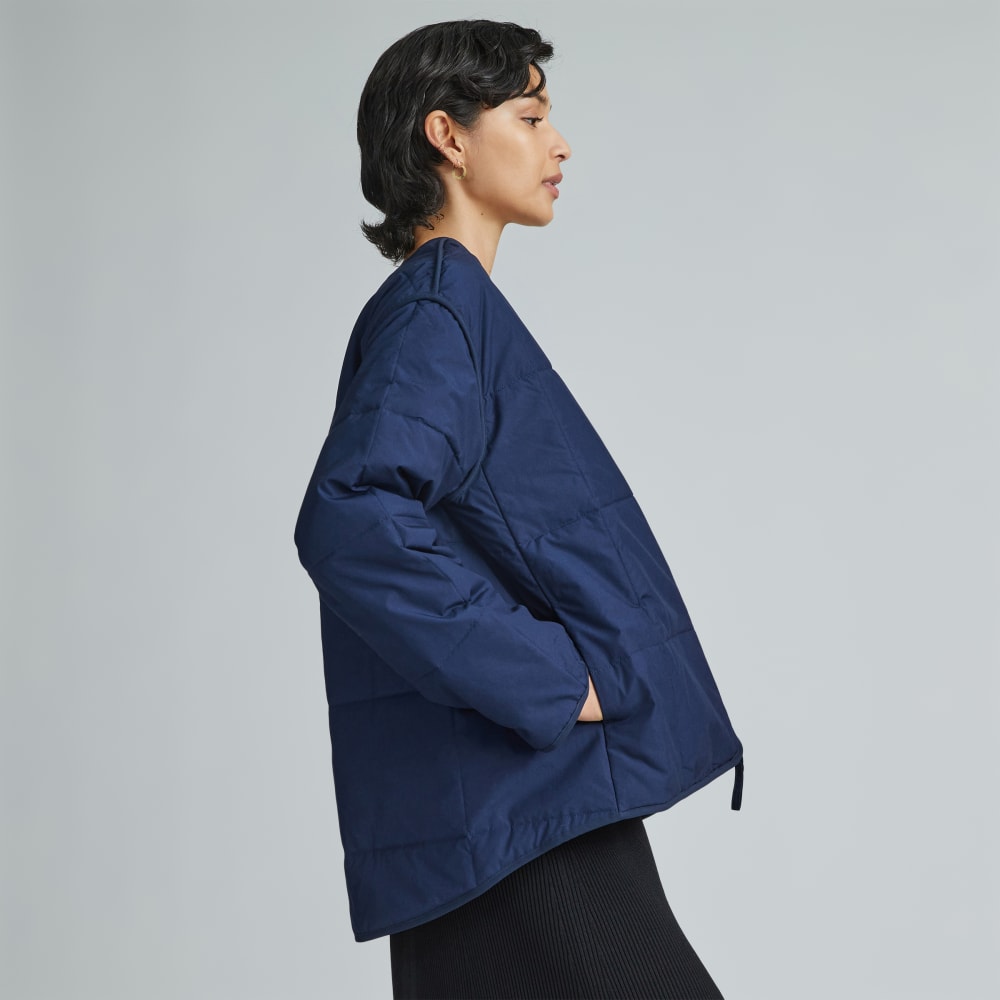 The Quilted Cotton Liner in Navy — detail view