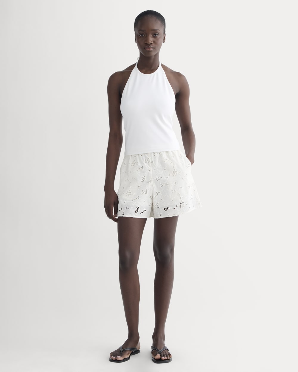 The Eyelet Pull-On Short in Bone — front view