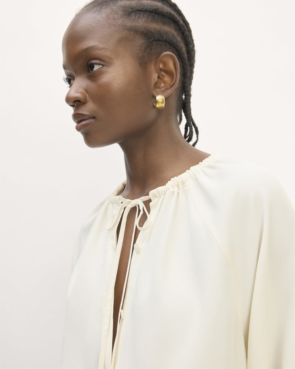 The Gathered Shirt in Butterlite in Bone — detail view