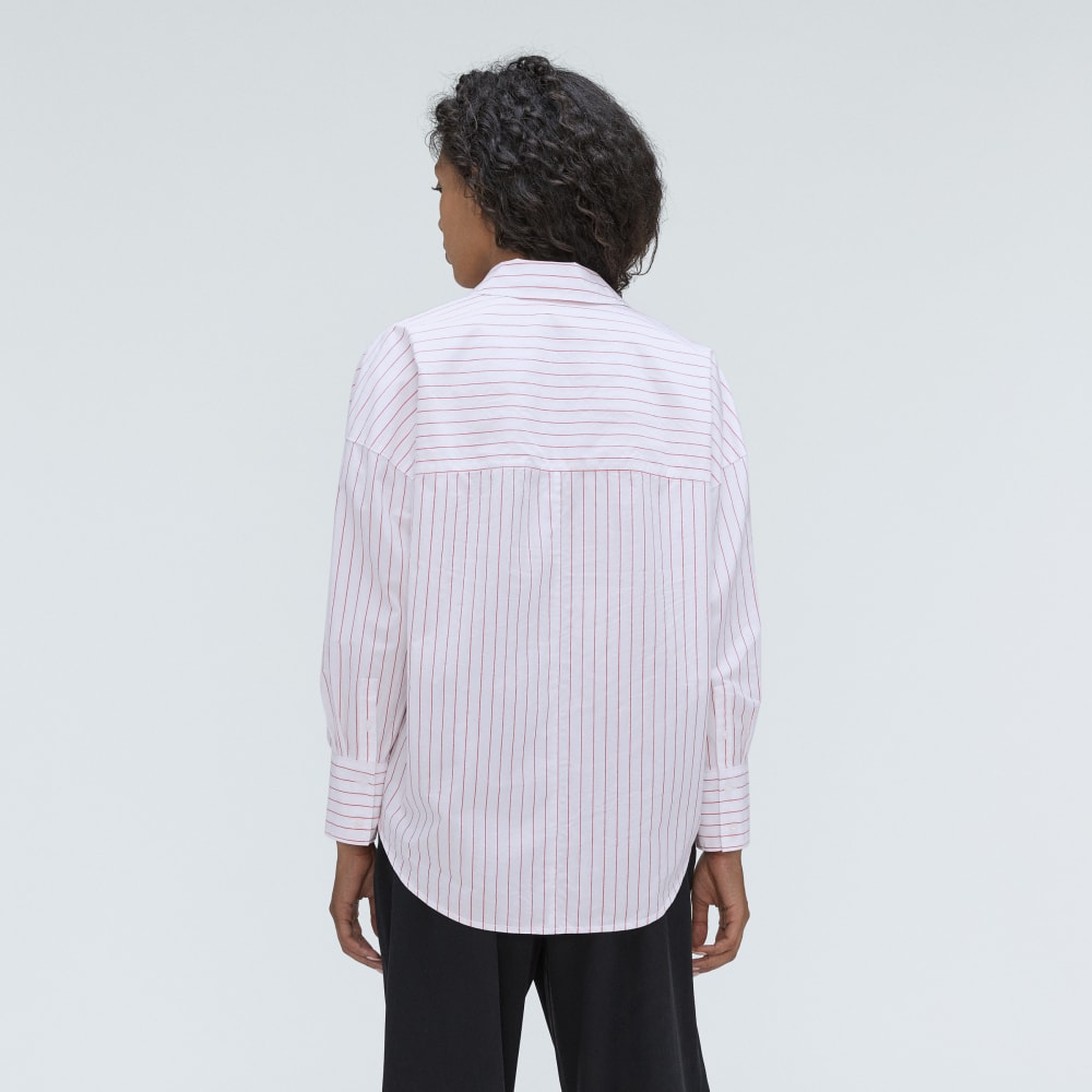 The Oversized Poplin Shirt in Equestrian Red / White — detail view