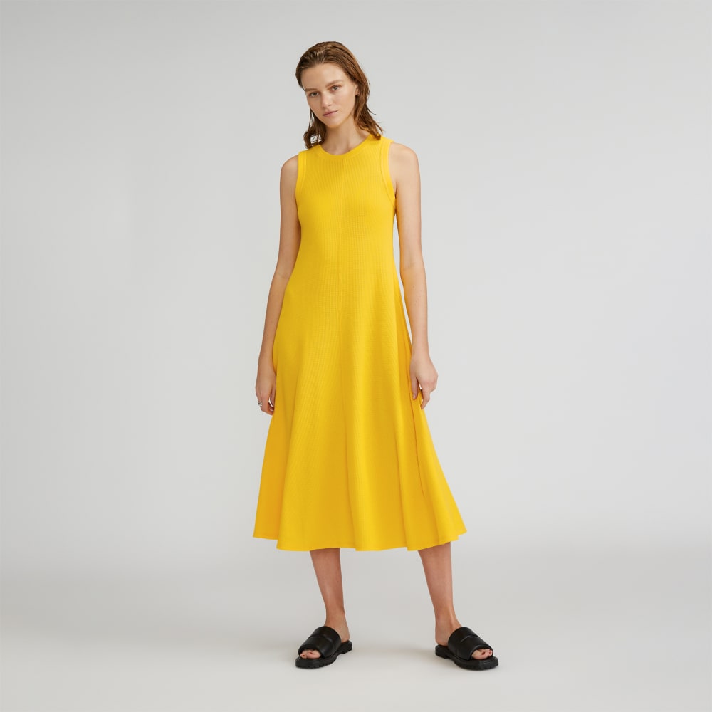 The  Organic Cotton Waffle Tank Dress in High Visibility Yellow — front view