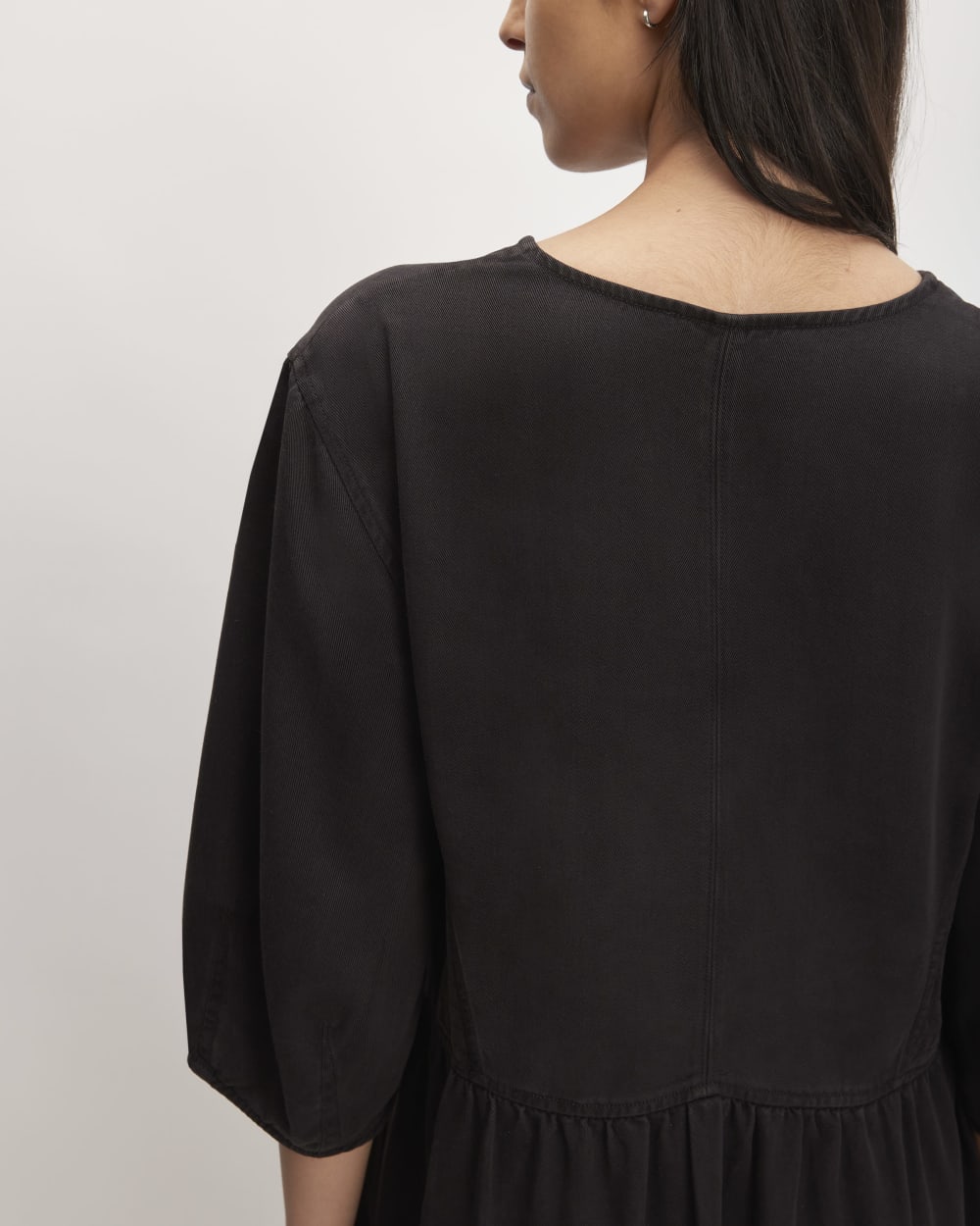 The TENCEL™ Puff-Sleeve Dress in Black — detail view