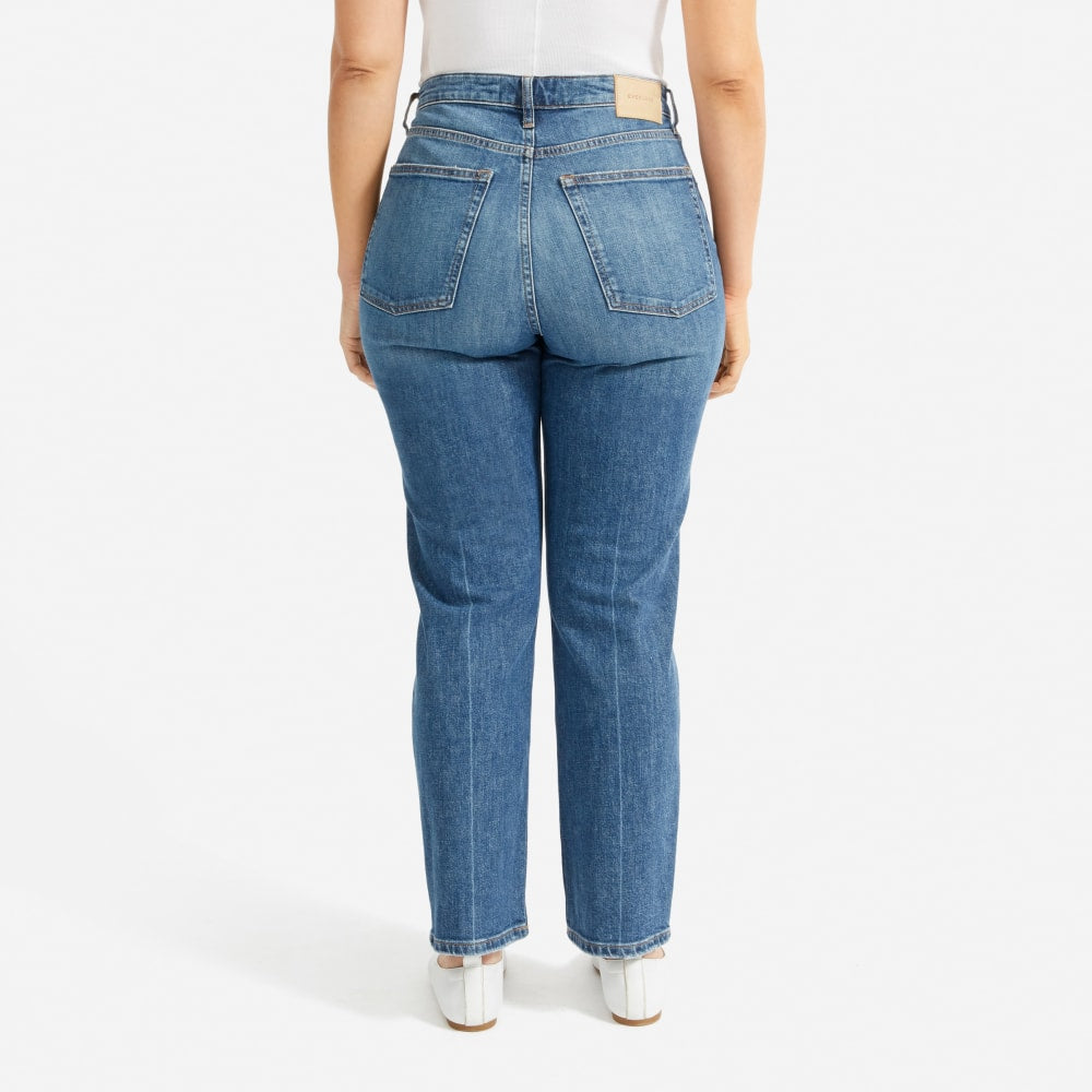 The Super-Straight Jean in Medium Blue Wash — detail view