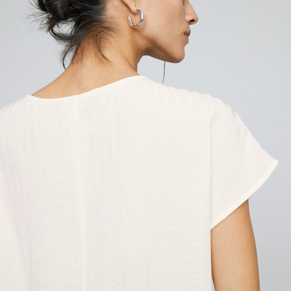 The City Stripe V-Neck Top in Bone — detail view