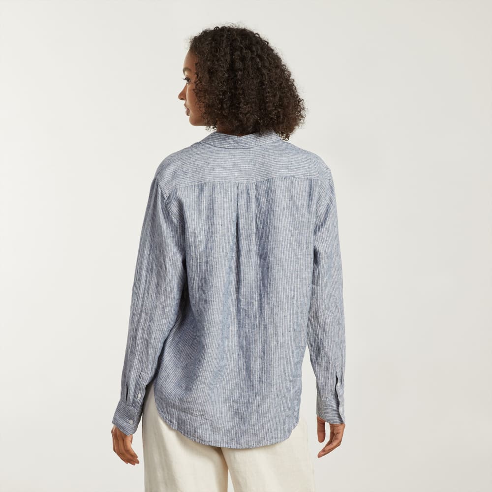 The Must-Have Shirt in Linen in Blue Pinstripe — detail view