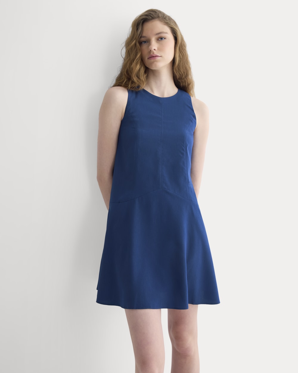 Drop Waist Mini Dress in Estate Blue — detail view