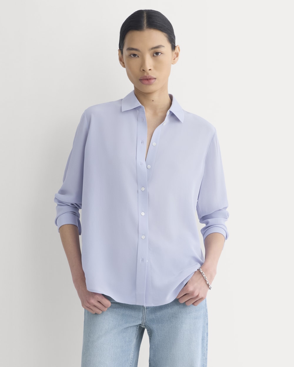 The Must-Have Shirt in Washable Silk in Aleutian — front view