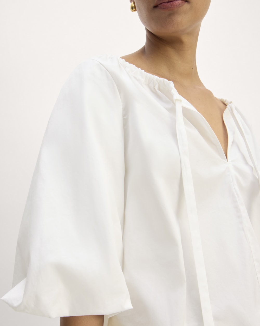 The Supima® Puff-Sleeve Top in White — detail view