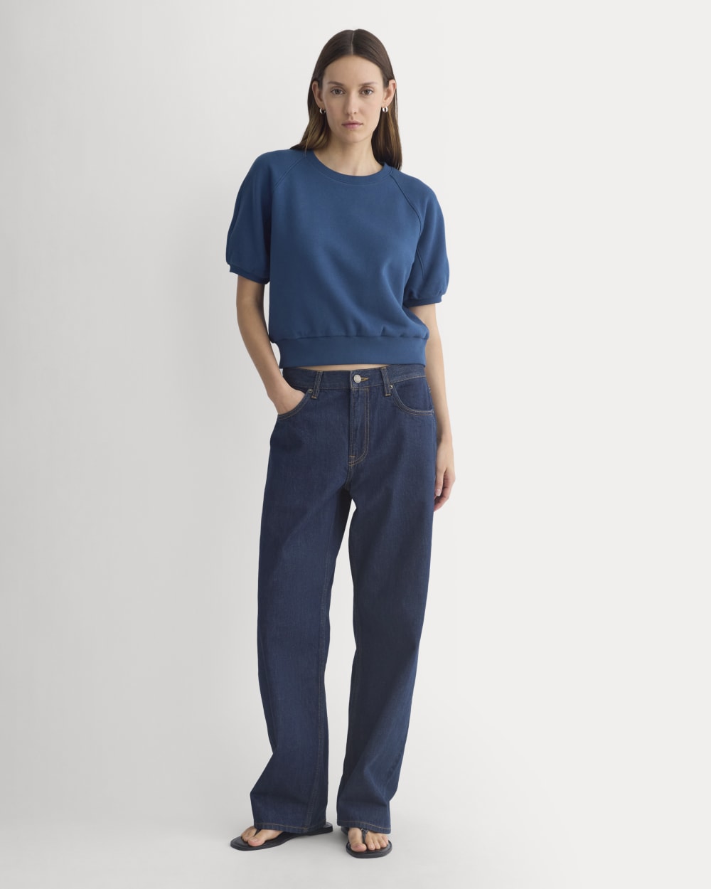 Lightweight Terry Blouson Short-Sleeve Crew in Blue Wing Teal — detail view