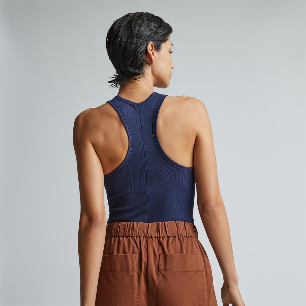 The Luxe Rib Racerback Tank in Navy — detail view