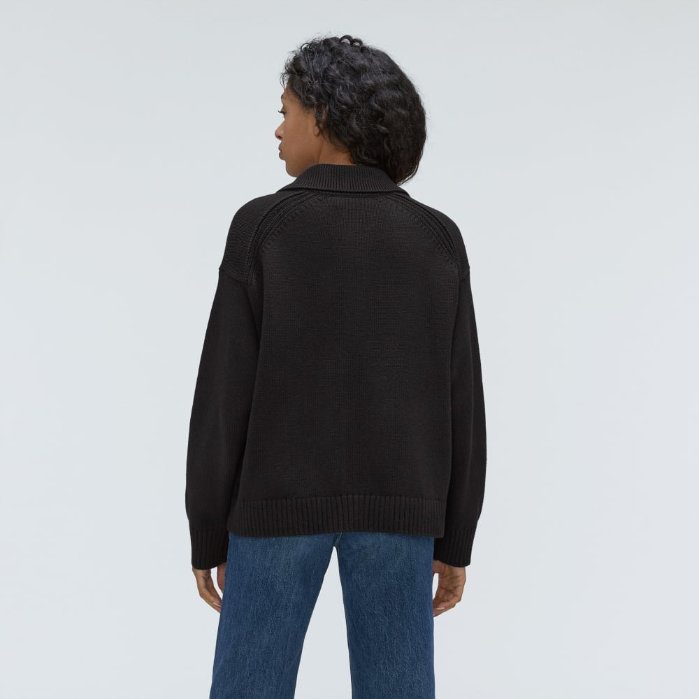 The Cotton Chore Sweater Jacket in Black — detail view