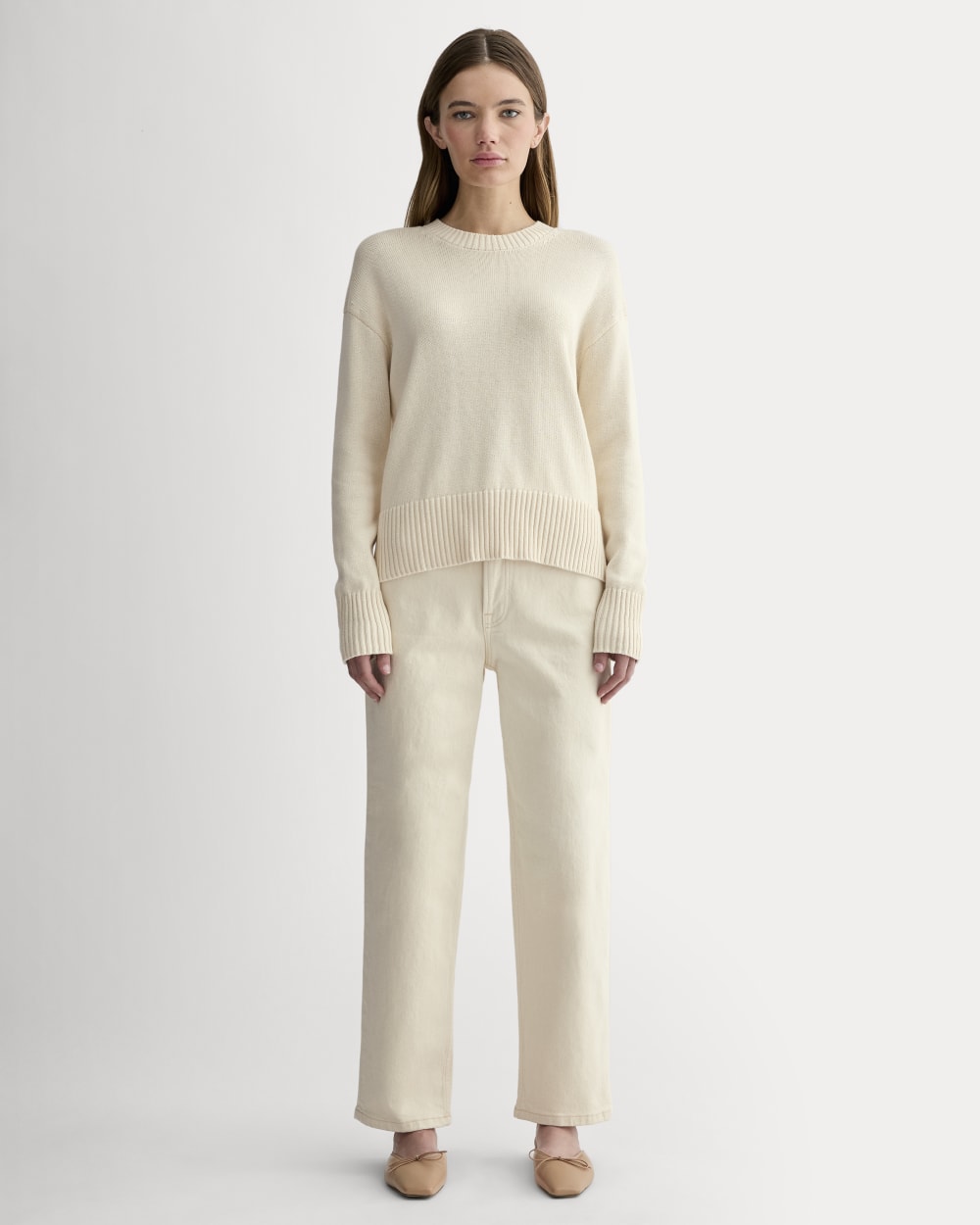The Boxy Sweater in Everyday Cotton in Canvas — detail view