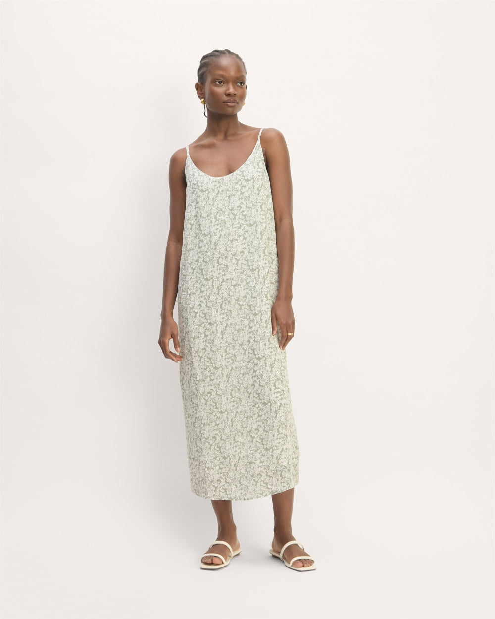 The Summer Slip Dress in Sage Mini Floral — front view
