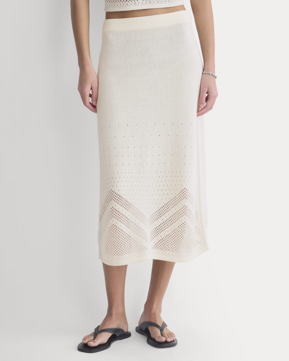 Lace-Knit Maxi Skirt in Bone — detail view