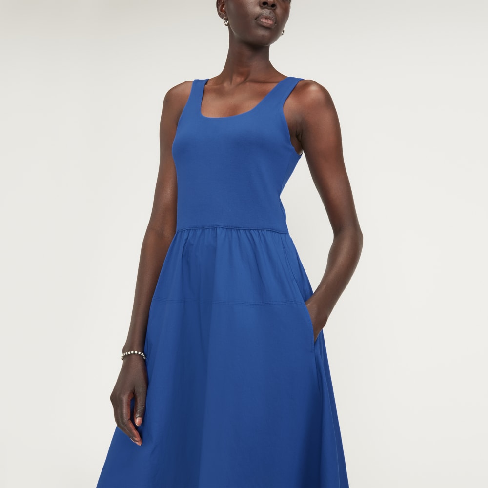 The Riviera Dress in Mazarine Blue — detail view
