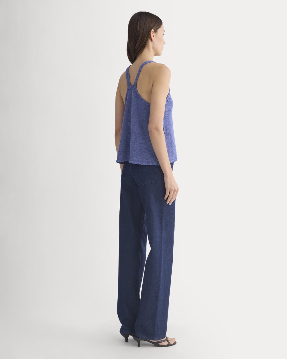Racerback V-Neck Sweater in Blue Dusk — detail view