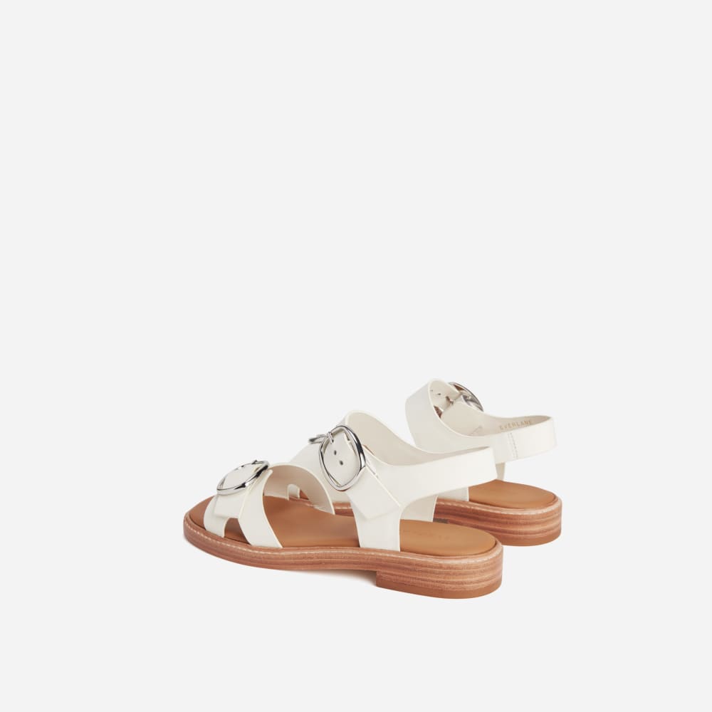 The Twin Buckle Sandal in Canvas Tan — detail view